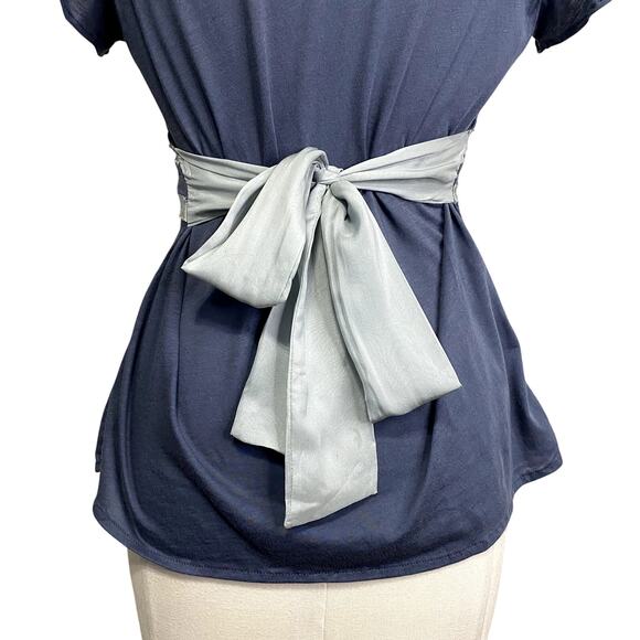 Deletta Coquette Cottage Core Tie Back Blue Rose Blouse - Picture 7 of 11